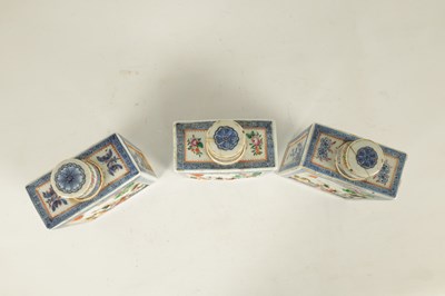Lot 152 - A SET OF THREE 19TH CENTURY CHINESE FAMILLE ROSE PORCELAIN TEA CADDIES