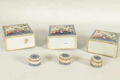 Lot 152 - A SET OF THREE 19TH CENTURY CHINESE FAMILLE ROSE PORCELAIN TEA CADDIES
