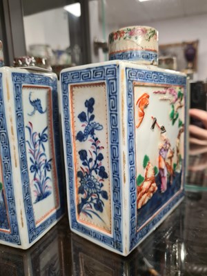 Lot 152 - A SET OF THREE 19TH CENTURY CHINESE FAMILLE ROSE PORCELAIN TEA CADDIES
