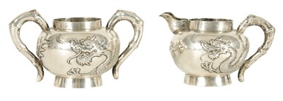 Lot 211 - A 19TH CENTURY CHINESE SILVER CREAM JUG AND SUGAR BOWL