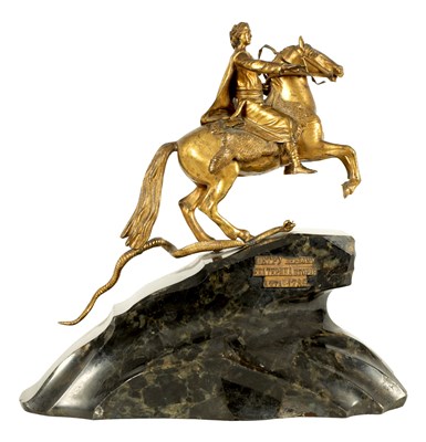Lot 623 - A 19TH CENTURY RUSSIAN IMPERIAL GILT BRONZE AND LABRADORITE SCULPTURE