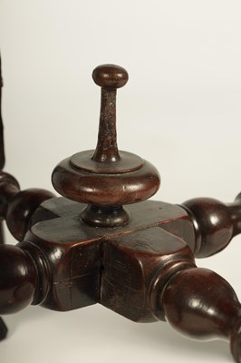 Lot 1081 - A GOOD PAIR OF CHARLES II CARVED WALNUT CIRCULAR UPHOLSTERED STOOLS