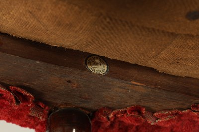 Lot 1081 - A GOOD PAIR OF CHARLES II CARVED WALNUT CIRCULAR UPHOLSTERED STOOLS