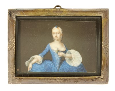 Lot 240 - AN 18TH CENTURY CONTINENTAL MINIATURE HALF LENGTH PORTRAIT OF A LADY