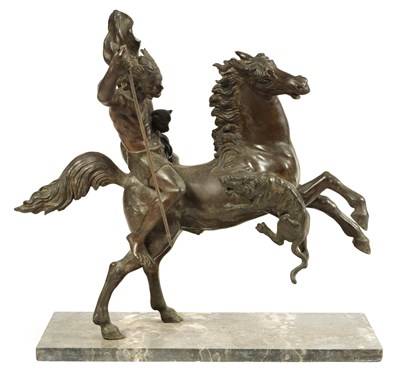 Lot 762 - A 19TH CENTURY BRONZE HORSE AND FIGURAL SCULPTURE