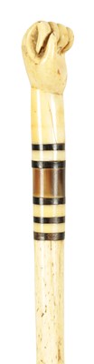 Lot 439 - A 19TH CENTURY WHALEBONE AND BALEEN BANDED WALKING STICK