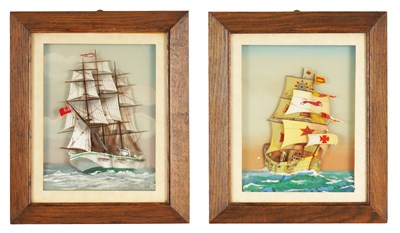 Lot 630 - A PAIR OF 20TH CENTURY REVERSE PAINTED 3D SECTIONAL SHIP PICTURES