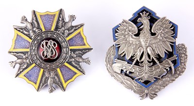 Lot 335 - TWO SILVER AND ENAMEL POLISH REGIMENTAL BADGES...