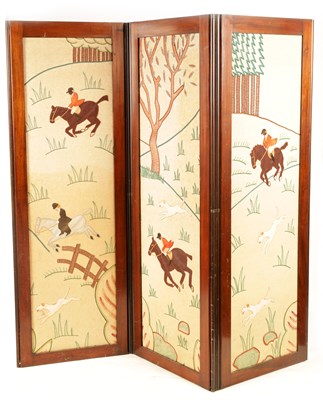 Lot 776 - A 20TH CENTURY TAPESTRY AND MAHOGANY FRAMED FOLDING SCREEN