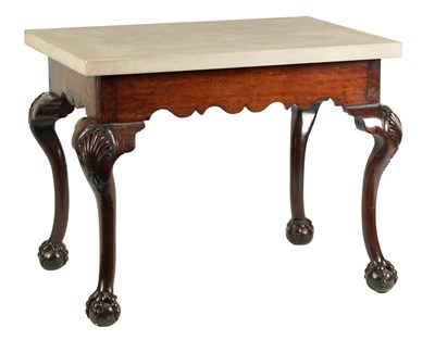 Lot 688 - AN 18TH CENTURY COLONIAL HARDWOOD SERVING TABLE WITH LATER MARBLE SLAB TOP