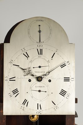 Lot 523 - TREGENT, LONDON. A FINE GEORGE III FIGURED MAHOGANY LONGCASE CLOCK