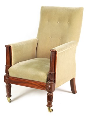 Lot 673 - A LATE REGENCY MAHOGANY UPHOLSTERED LIBRARY ARMCHAIR