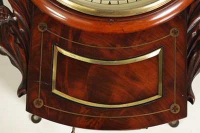 Lot 518 - ROBERT BRYSON, EDINBURGH. A LATE REGENCY SCOTTISH FIGURED MAHOGANY FUSEE WALL CLOCK