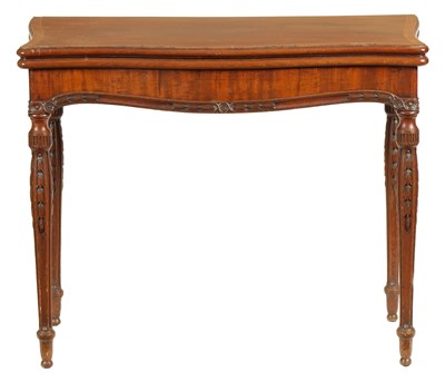 Lot 768 - AN 18TH CENTURY HEPPLEWHITE SERPENTINE MAHOGANY CONCERTINA ACTION CARD TABLE