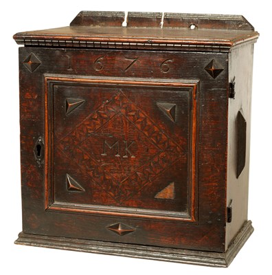 Lot 681 - A LATE 17TH CENTURY DATED INLAID OAK FOOD CUPBOARD