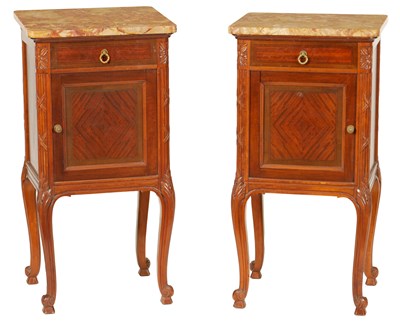 Lot 693 - A PAIR OF 19TH CENTURY FRENCH MAHOGANY BED SIDE TABLES