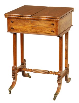 Lot 1246 - AN UNUSUAL LATE REGENCY PURPLE HEART WORKBOX
