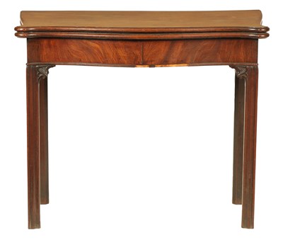 Lot 679 - A GEORGE III SERPENTINE MAHOGANY CONCERTINA ACTION CARD TABLE