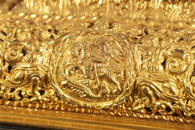 Lot 524 - JOSEPH WINDMILLS, LONDON. A FINE WILLIAM AND MARY EBONY VENEERED GILT BRASS MOUNTED BASKET TOP BRACKET CLOCK