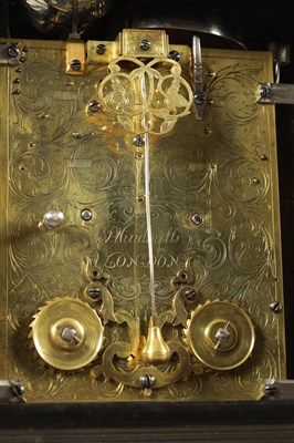 Lot 524 - JOSEPH WINDMILLS, LONDON. A FINE WILLIAM AND MARY EBONY VENEERED GILT BRASS MOUNTED BASKET TOP BRACKET CLOCK