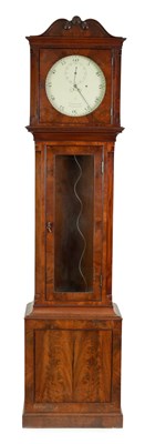 Lot 457 - PETER CLARE, MANCHESTER. A  FIGURED MAHOGANY REGENCY REGULATOR LONGCASE CLOCK