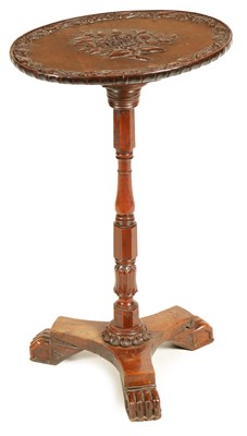 Lot 694 - AN UNUSUAL 19TYH CENTURY YEW WOOD AND MAHOGANY TILT TOP WINE TABLE