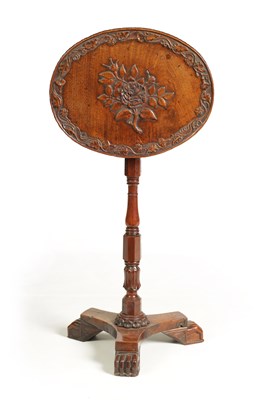 Lot 1355 - AN UNUSUAL 19TYH CENTURY YEW WOOD AND MAHOGANY TILT TOP WINE TABLE