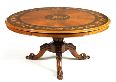 Lot 749 - A 19TH CENTURY MARQUETRY AND FIGURED WALNUT CENTRE TABLE