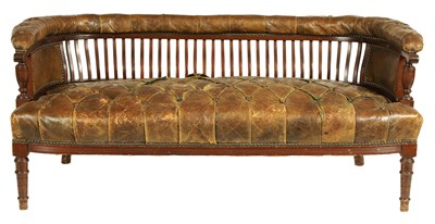 Lot 698 - A 19TH CENTURY LEATHER BUTTON UPHOLSTERED AND WALNUT FRAMED TWO SEATER SETTEE