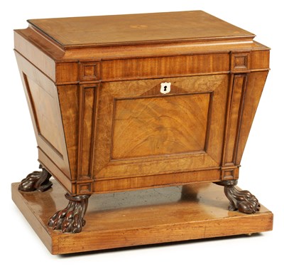 Lot 716 - A GOOD GEORGE III MAHOGANY AND AMARILLO WOOD INLAID WINE  COOLER ON STAND