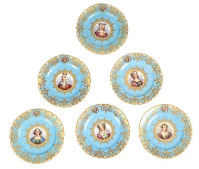 Lot 48 - A SET OF SIX SEVRES STYLE PORCELAIN CABINET PLATES