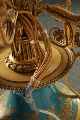 Lot 603 - A FINE AND MONUMENTAL PAIR OF FRENCH 19TH CENTURY GILT OROMLU AND SERVES PORCELAIN FLOOR STANDING VASE SHAPED CANDELABRA