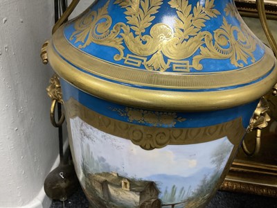 Lot 603 - A FINE AND MONUMENTAL PAIR OF FRENCH 19TH CENTURY GILT OROMLU AND SERVES PORCELAIN FLOOR STANDING VASE SHAPED CANDELABRA
