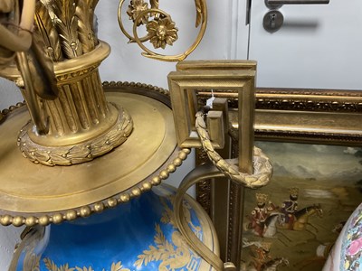 Lot 603 - A FINE AND MONUMENTAL PAIR OF FRENCH 19TH CENTURY GILT OROMLU AND SERVES PORCELAIN FLOOR STANDING VASE SHAPED CANDELABRA