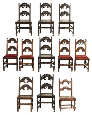 Lot 746 - A HARLEQUIN SET OF ELEVEN 18TH AND 19TH CENTURY YORKSHIRE OAK DINING CHAIRS