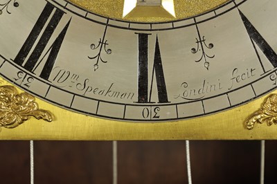 Lot 521 - WILLIAM SPEAKMAN, LONDINI FECIT. A GOOD WILLIAM AND MARY WALNUT AND FLORAL MARQUETRY PANELLED EIGHT-DAY LONGCASE CLOCK