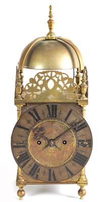Lot 1575 - A LATE 19TH CENTURY DOUBLE FUSEE BRASS LANTERN CLOCK OF 17TH CENTURY DESIGN