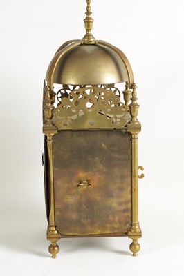 Lot 928 - A LATE 19TH CENTURY DOUBLE FUSEE BRASS  LANTERN CLOCK OF 17TH CENTURY DESIGN