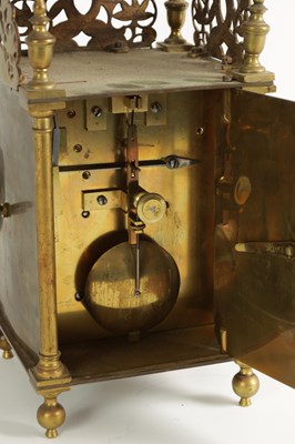 Lot 928 - A LATE 19TH CENTURY DOUBLE FUSEE BRASS  LANTERN CLOCK OF 17TH CENTURY DESIGN
