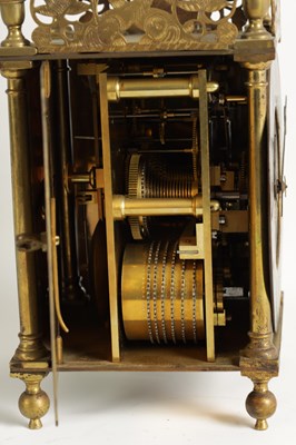 Lot 928 - A LATE 19TH CENTURY DOUBLE FUSEE BRASS  LANTERN CLOCK OF 17TH CENTURY DESIGN