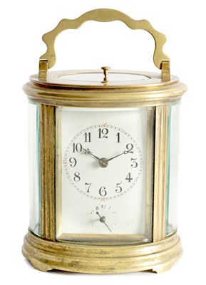 Lot 1185 - A LATE 19TH CENTURY FRENCH OVAL GRAND SONNERIE REPEATING CARRIAGE CLOCK