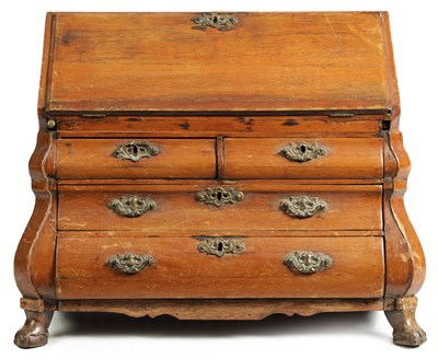 Lot 766 - AN 18TH CENTURY DUTCH WALNUT MINIATURE BOMBE SHAPED BUREAU