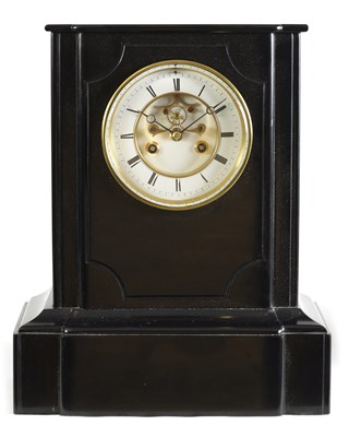 Lot 408 - A 19TH CENTURY BLACK SLATE MANTEL CLOCK