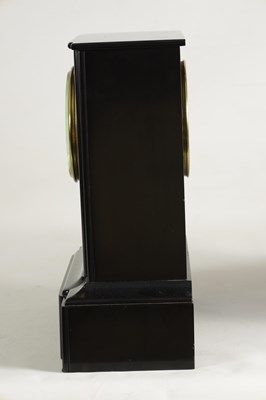 Lot 1098 - A 19TH CENTURY BLACK SLATE MANTEL CLOCK