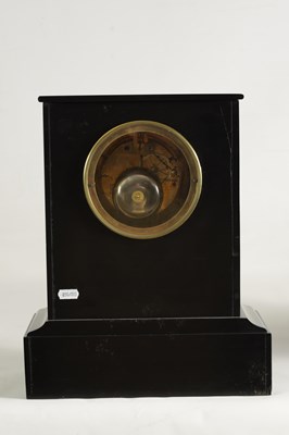Lot 1098 - A 19TH CENTURY BLACK SLATE MANTEL CLOCK