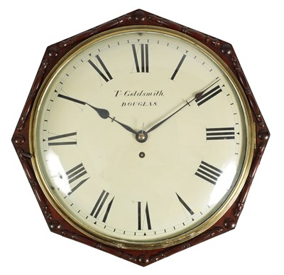 Lot 474 - T. GOLDSMITH, DOUGLAS. A REGENCY CONVEX FUSEE WALL CLOCK WITH PASSING STRIKE