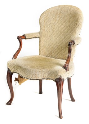 Lot 719 - A GEORGE III FRENCH HEPPLEWHITE MAHOGANY ARMCHAIR