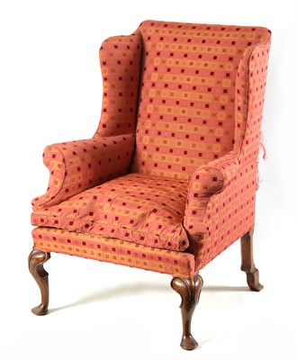 Lot 775 - A GEORGE I STYLE WALNUT WINGBACK ARMCHAIR OF GENEROUS SIZE