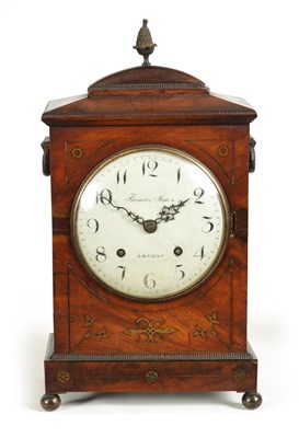 Lot 476 - THOMAS JONES, LONDON. A REGENCY BRASS INLAID MAHOGANY BRACKET CLOCK