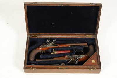 Lot 271 - KNUBLEY, LONDON. A FINE PAIR OF LATE 18TH CENTURY CASED DOUBLE BARREL FLINTLOCK COACHING PISTOLS